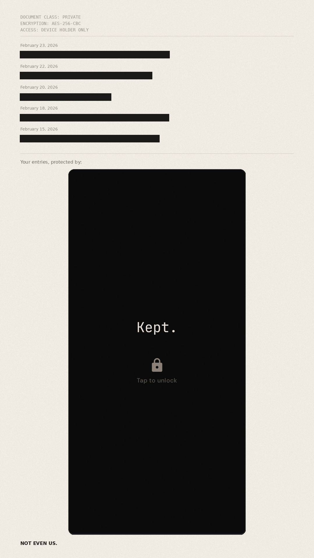 Redacted entries with biometric lock
