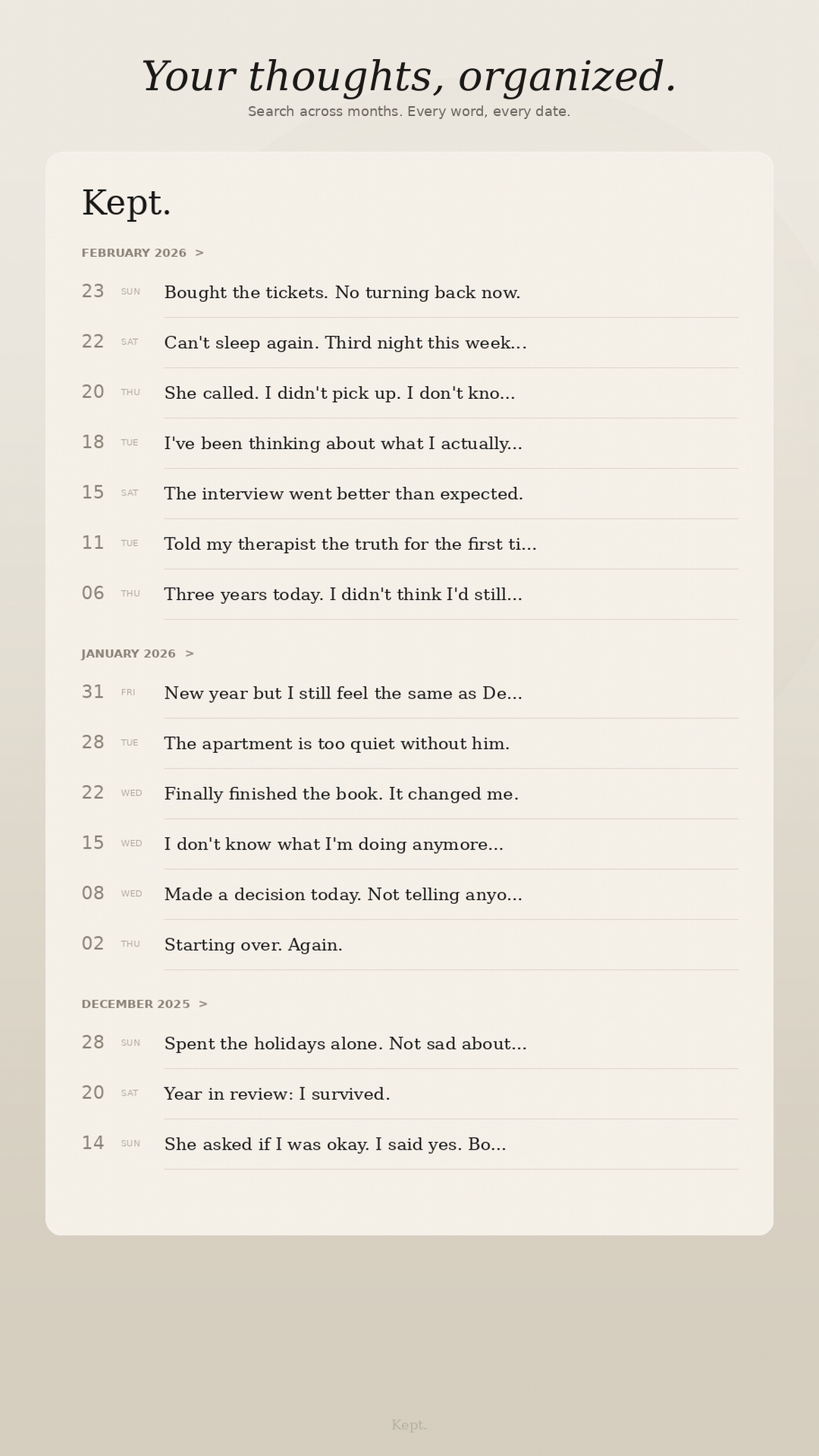 Timeline view of journal entries